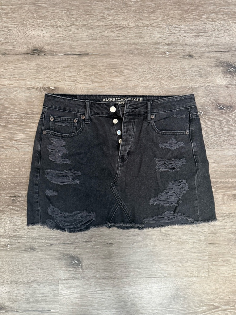 American Eagle Outfitters Black Distressed Denim Mini Skirt